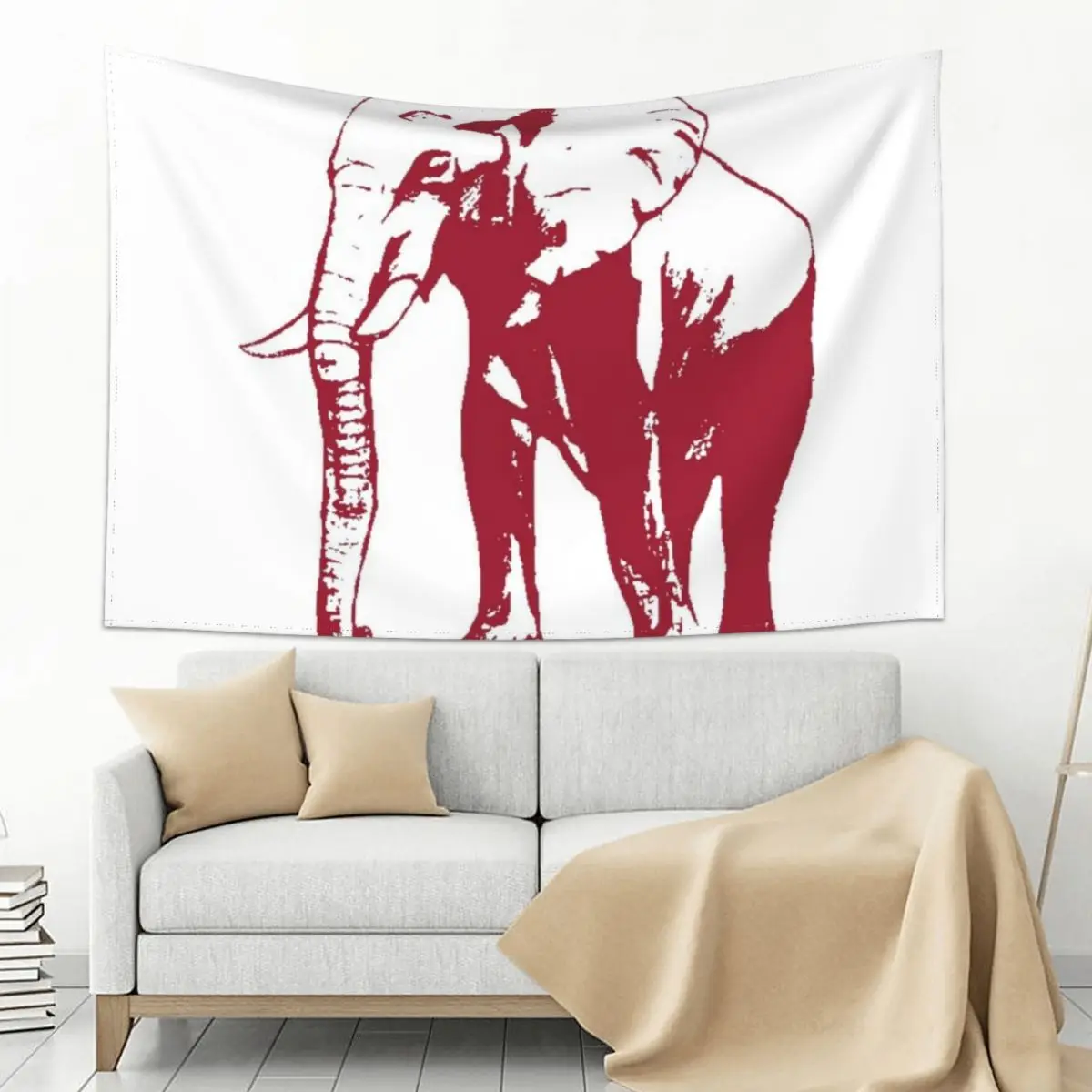 

Iron Tide Crimson Elephant White Dress Tapestry