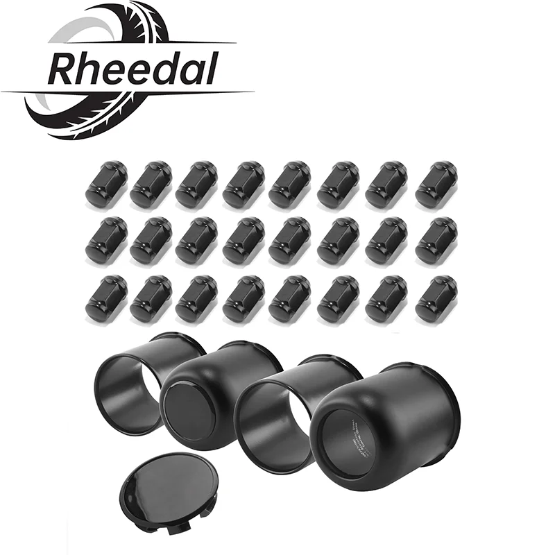 Rheedal 12 or 24PCS 1/2-20 Lug Nuts + 2 or 4PCS Stainless PUSH-THRU HUB CENTER CAP Trailer Wheel Center Caps Push Thru Steel