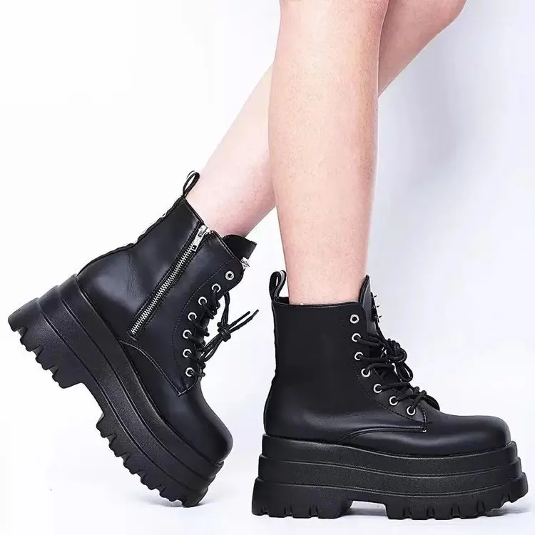 43 Big Size Cosplay Punk Girl High Heel Platform Ankle Boots Shoes 2024 New Black Higg Hop Boots Chunky Shoes