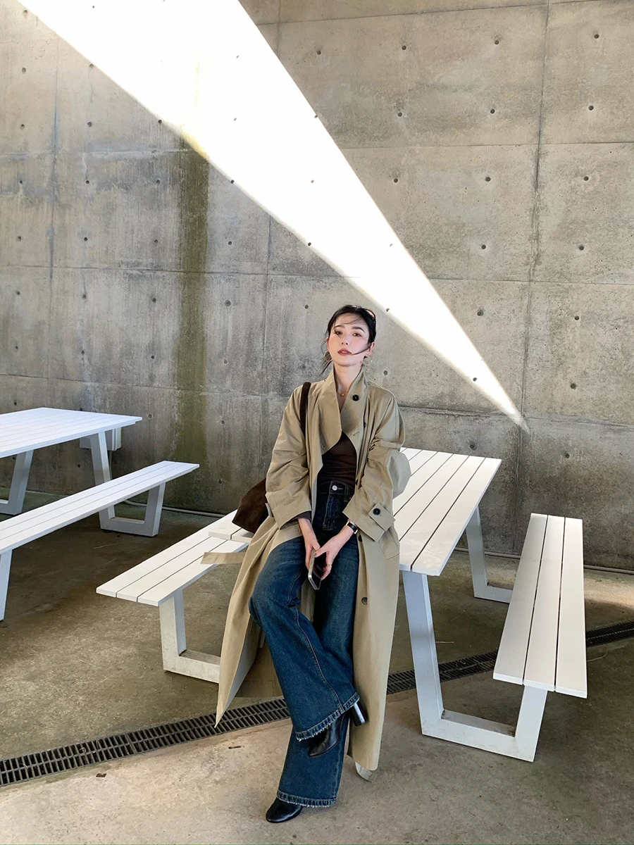 

Isaro Uu Long Tailored Coat Coat Wa Series Stand Collar Removable oulder Wrap Ele Simple Sle Cotton Blend