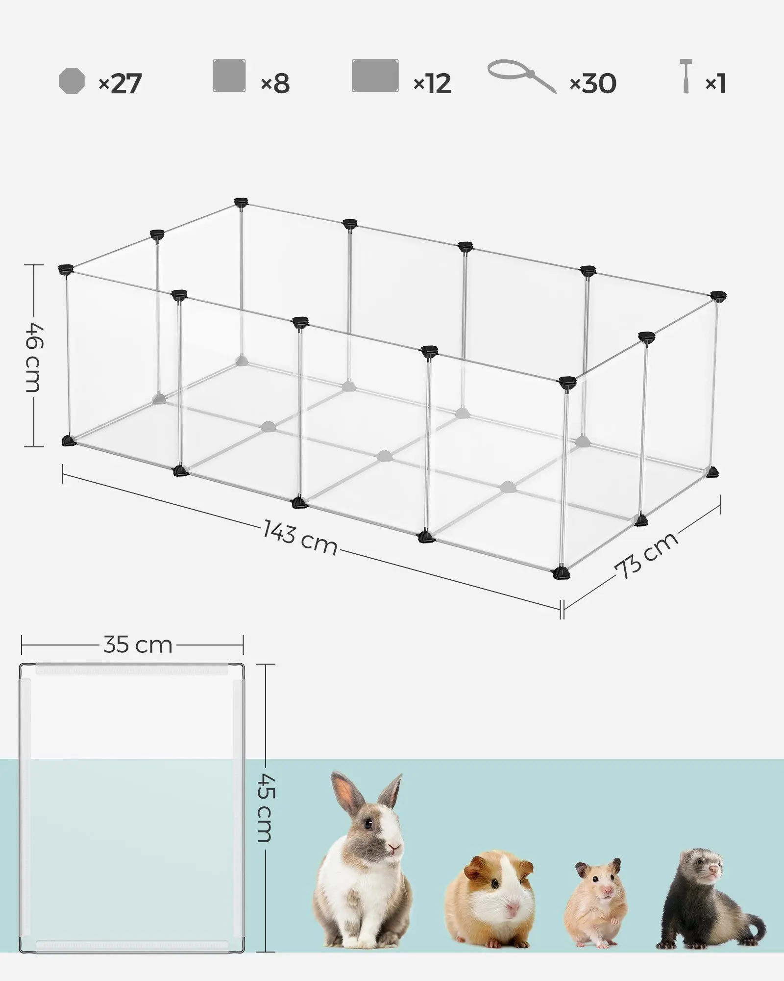 SONGMICS-قفص حيوانات صغير ، حاوية خارجية ، مع ألواح أرضية ، ديي ، 20 لوحة #5