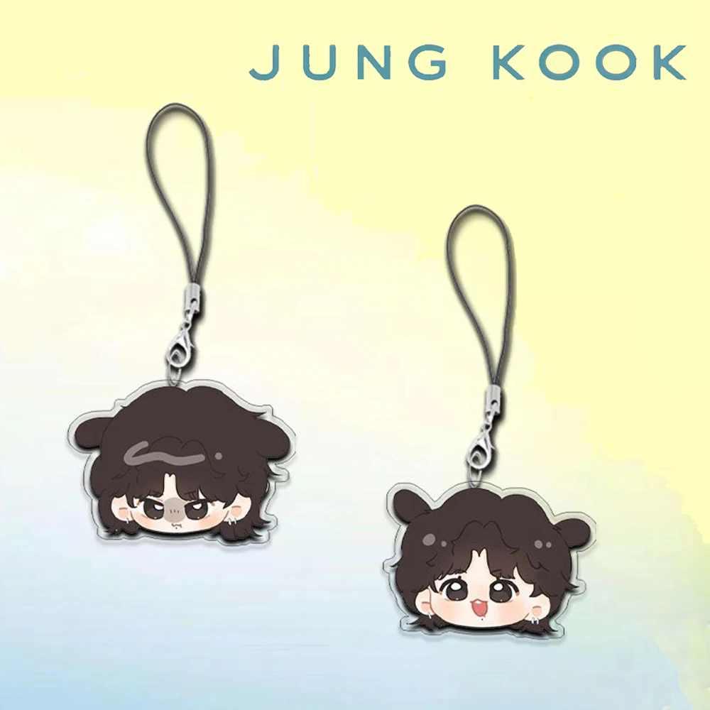 Jung kook Key Chain Cosplay Keychain Acrylic Keyring Rope Phone Chain Cute Cartoon Fiure Bag Pendant Two-sided Accessories Prop