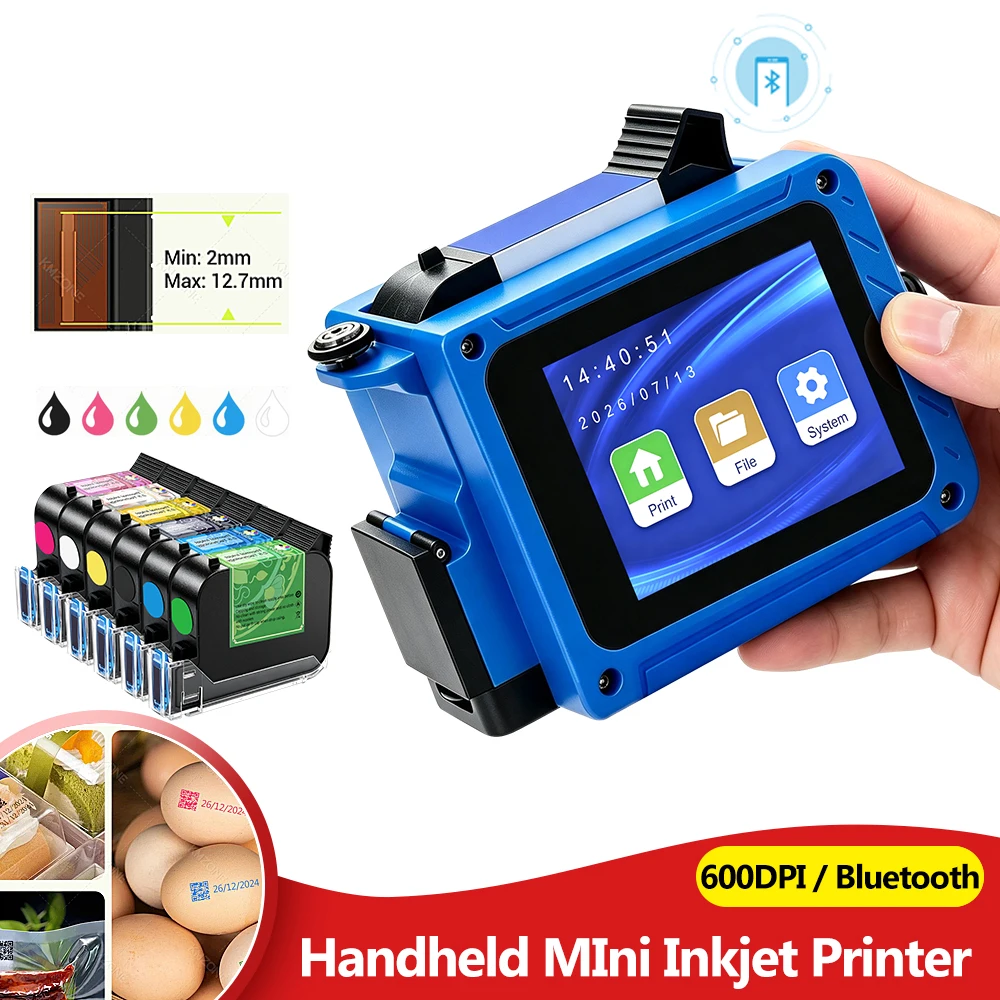 12.7mm Portable Inkjet Printer Gun with Color Ink, Unencrypted for Expiry Date Code Batch Numbers, Logo Printing Coding Machine