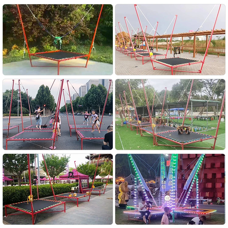 핫 세일 4-in-1 스틸 번지 점프 트램폴린 스릴 넘치는 번지 점프 경험을 위한 스틸 프레임 번지 조명 포함