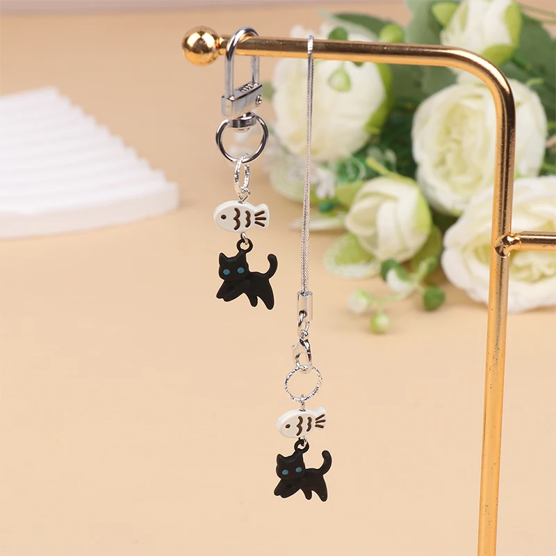 

Black Cat Kawaii Y2K Phone Charms Pendant Key Chain Accessories For CCD Camera Earphones Schoolbag Hanging