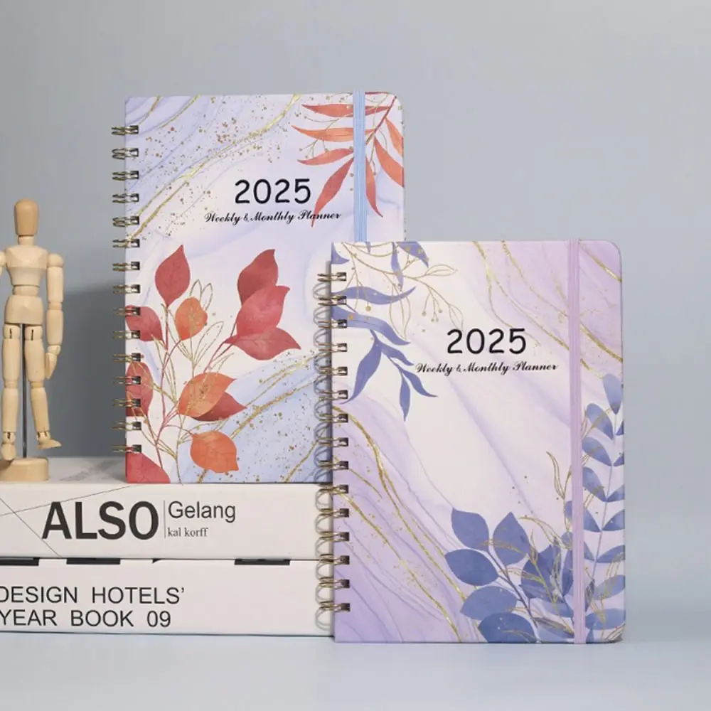 365-Day 2025 English Agenda Book Monthly Loose-leaf Coil Flowers Diary Notebook Practical Planner Organizer A5 Schedule Planner