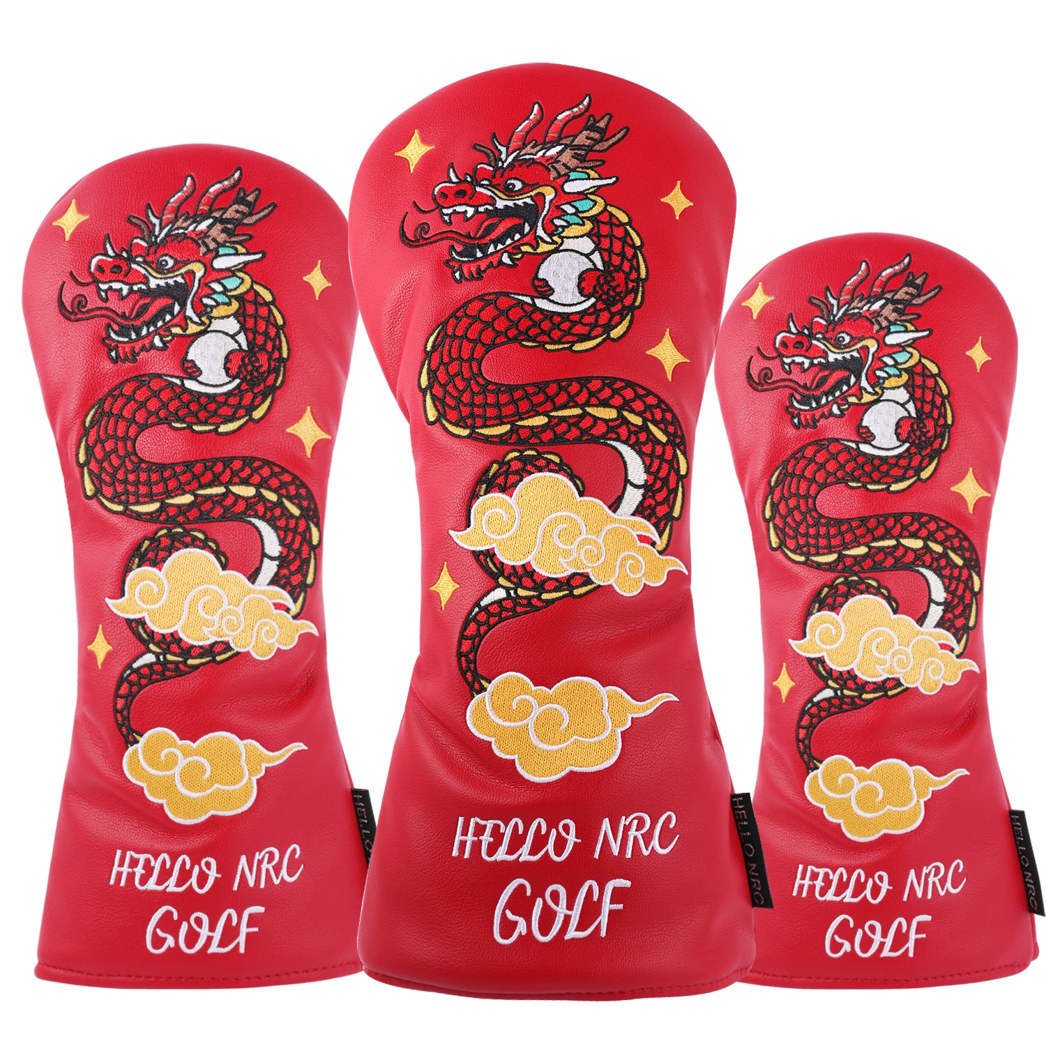 

Black PU Leather Chinese dragon Embroidery Golf Headcover Driver Fairway Wood HybridCovers