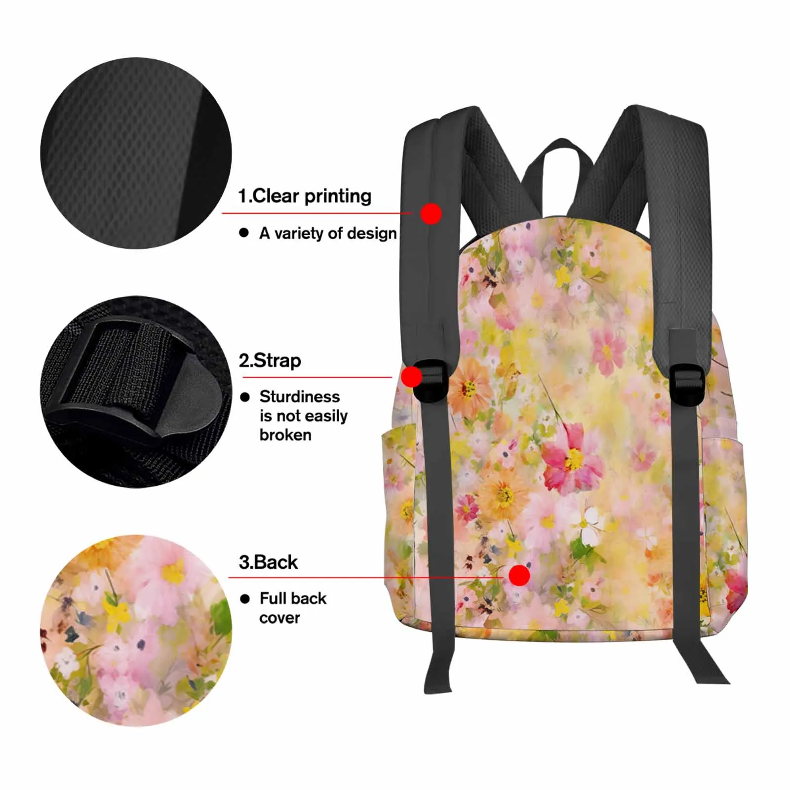 Pintura a óleo de flores mochila abstrata, mochilas escolares para adolescentes, bolsa de viagem casual feminina, bolsa para laptop para estudantes, primavera