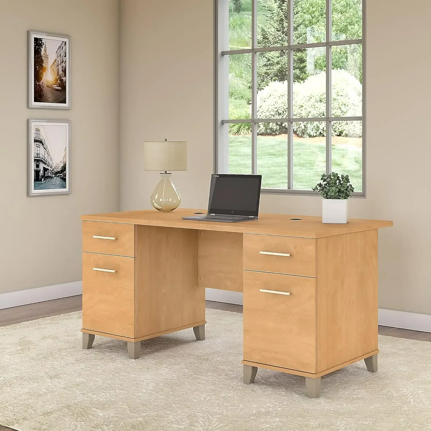 60W Office Desk with Drawers in Maple Cross | Spacious Computer Table with Storage for Personal Workspace or Living Room