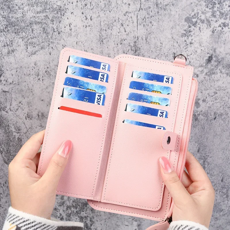 2024 Women\'S Fashion Vintage Zipper Clutch Long Zipper Wallet Large Capacity Coin Purse Wristband Simple Card Holder Handbag