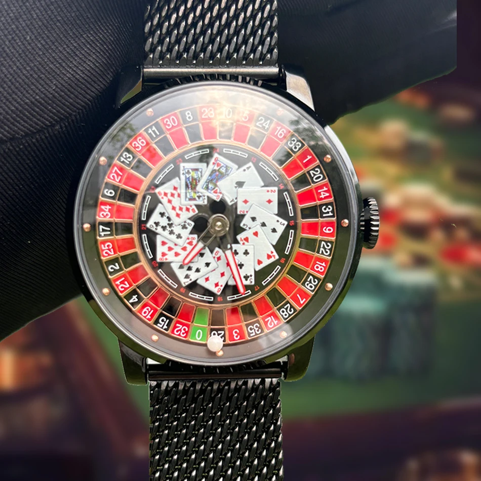 Richard New Mechanical Watch NH36 Sapphire Glass Rotating Dial Las Vegas Roulette Desktop Theme Automatic Watch Men Texas Holdem