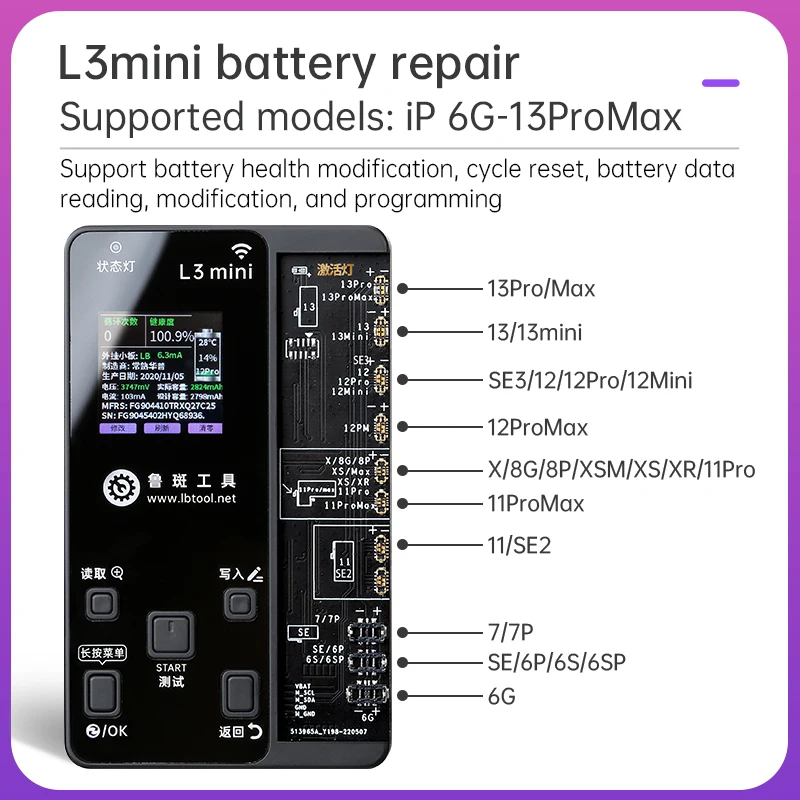 LuBan L3 Mini Dot Matrix Projection Programmer for iPhone X-14Pro Max FACE ID Tester Battery Repair Health Warning Removal Tools