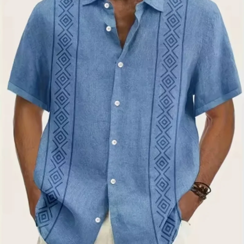 Hawaiianisches Strandhemd für Herren, nationaler Stil, 3D-Druck, Retro-Kurzarmhemd, lässige Mode für Herren