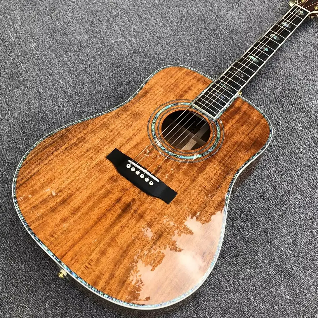 

41 Inch All Koa Wood D Type Acoustic Guitar with Real Abalone Inlay And Ebony Fingerboard - New Model