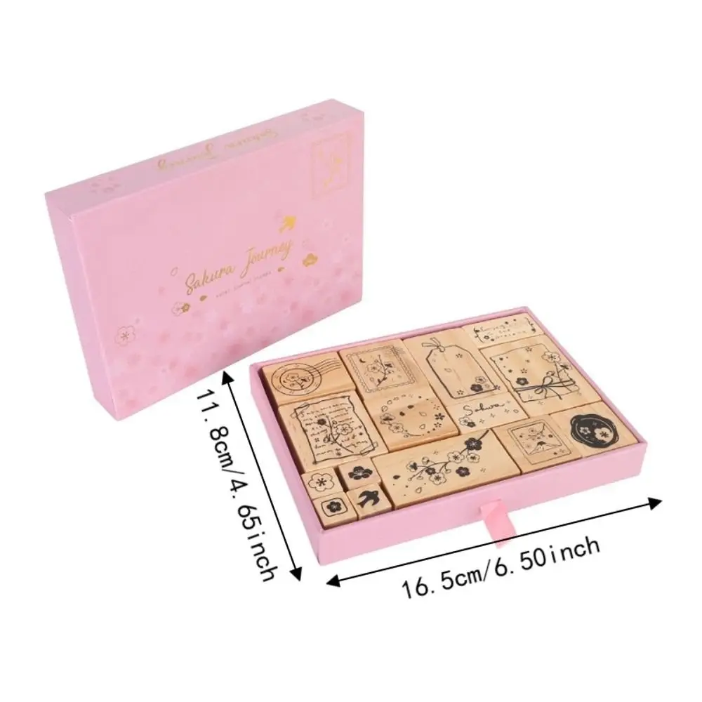 16pcs Clear Imprint Wooden Rubber Stamp Set Moon Cloud Scenery Delicate Carving Decorative Wood Stamp Rectangle Stamp Set