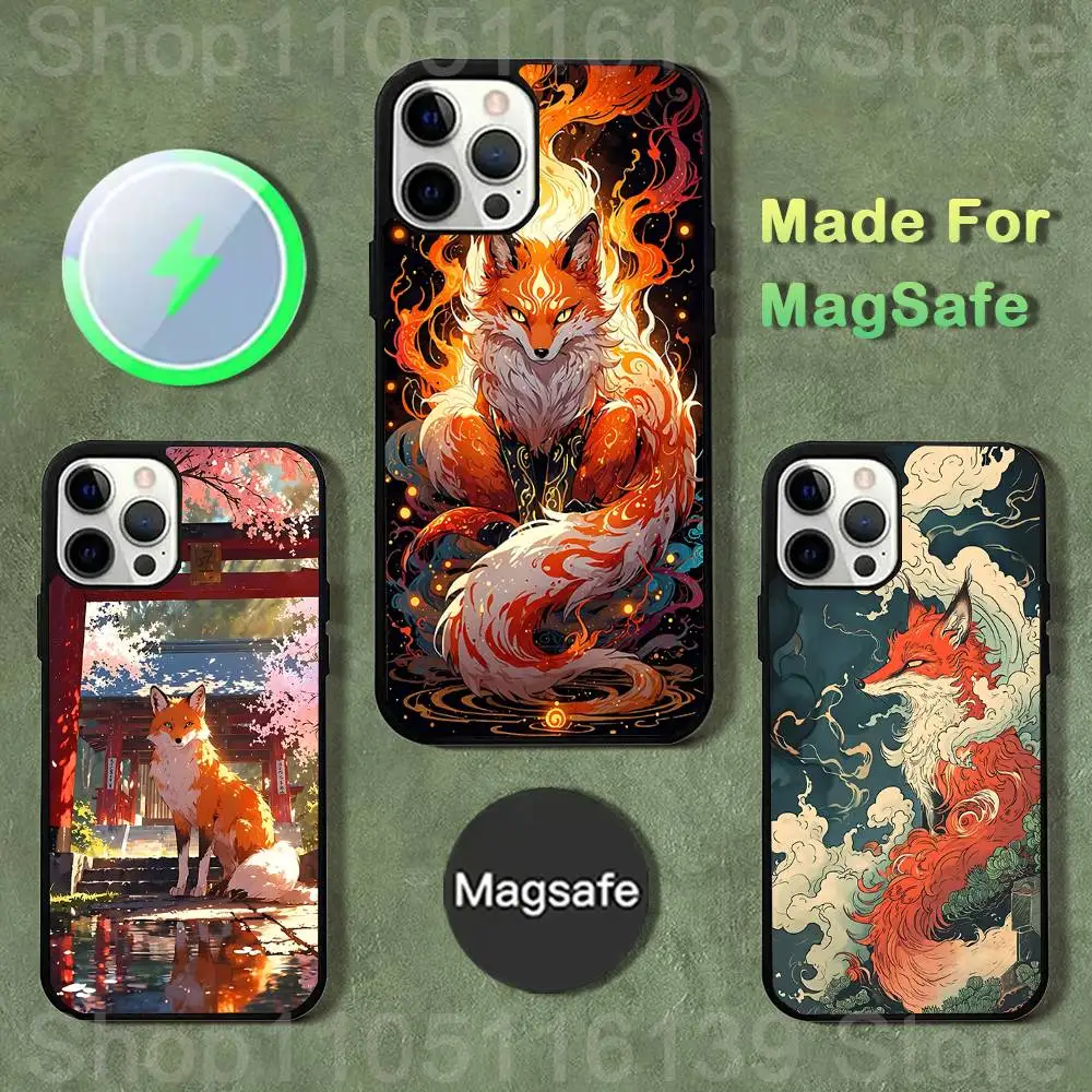 

Japanese Style Anime Fox Phone Case For iPhone 17,16,15,14,13,12,11,Pro,Max,Plus,Mini,SE4,E Magnetic Magsafe Wireless Charging