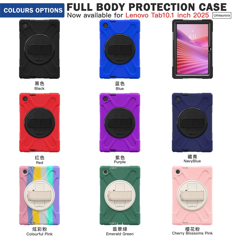 For Lenovo Tab 10.1 inch 2025 TB311FU TB311XU Heavy Duty Rugged Tablet Cover Hand Shoulder Strap Stand Shockproof PC Case Funda