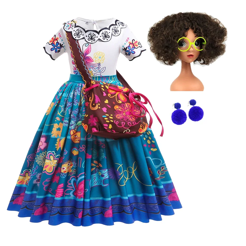 Disney Encanto Girl Dress Mirabel Costume with LED Light Carnival Bday Party Cosplay Apparel Mardrigal Mirabel Frock with Bag