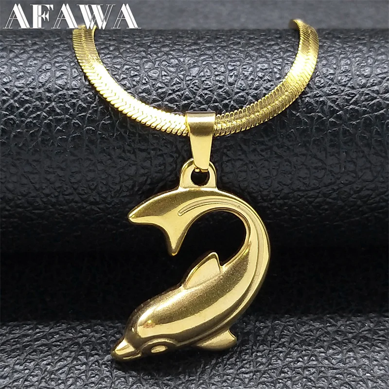 Cute Animal Dolphin Fish Pendant Necklace for Women Men Stainless Steel Gold Color Choker Necklaces Jewelry colar NHH13S02