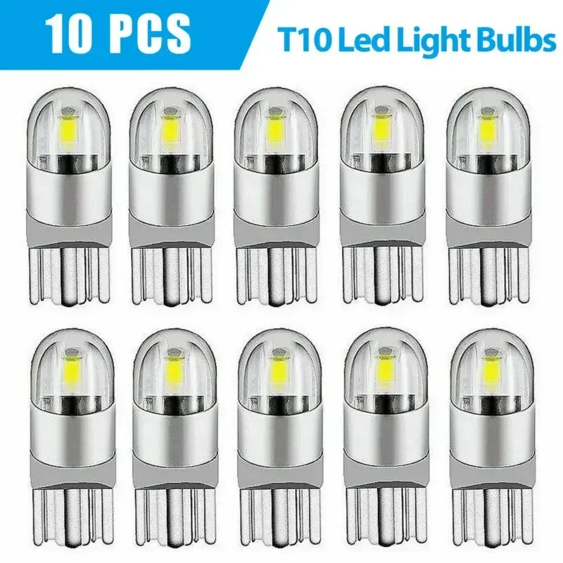 10pcs White LED Light Bulbs T10 W5W W3W 194 168 Canbus Silica Bright White License Light Vehicle Interior Bulb Lamp 6000K