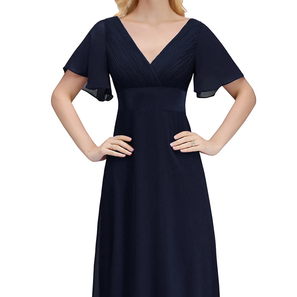 BABYONLINE Królewsko Niebieskie Sukienki Druhen z Dekoltem w Serek, Falbankowymi Rękawami, Marszczonymi na Talii i Zwiewną Spódnicą z Szyfonu na Przyjęcie Weselne