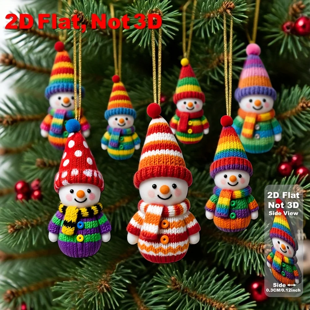 2D Flat,16/32pcs Colorful -Style Snowman Wooden Ornaments -rtificial Wood Round Tree Toppers,Pendants & Hanging Decoration