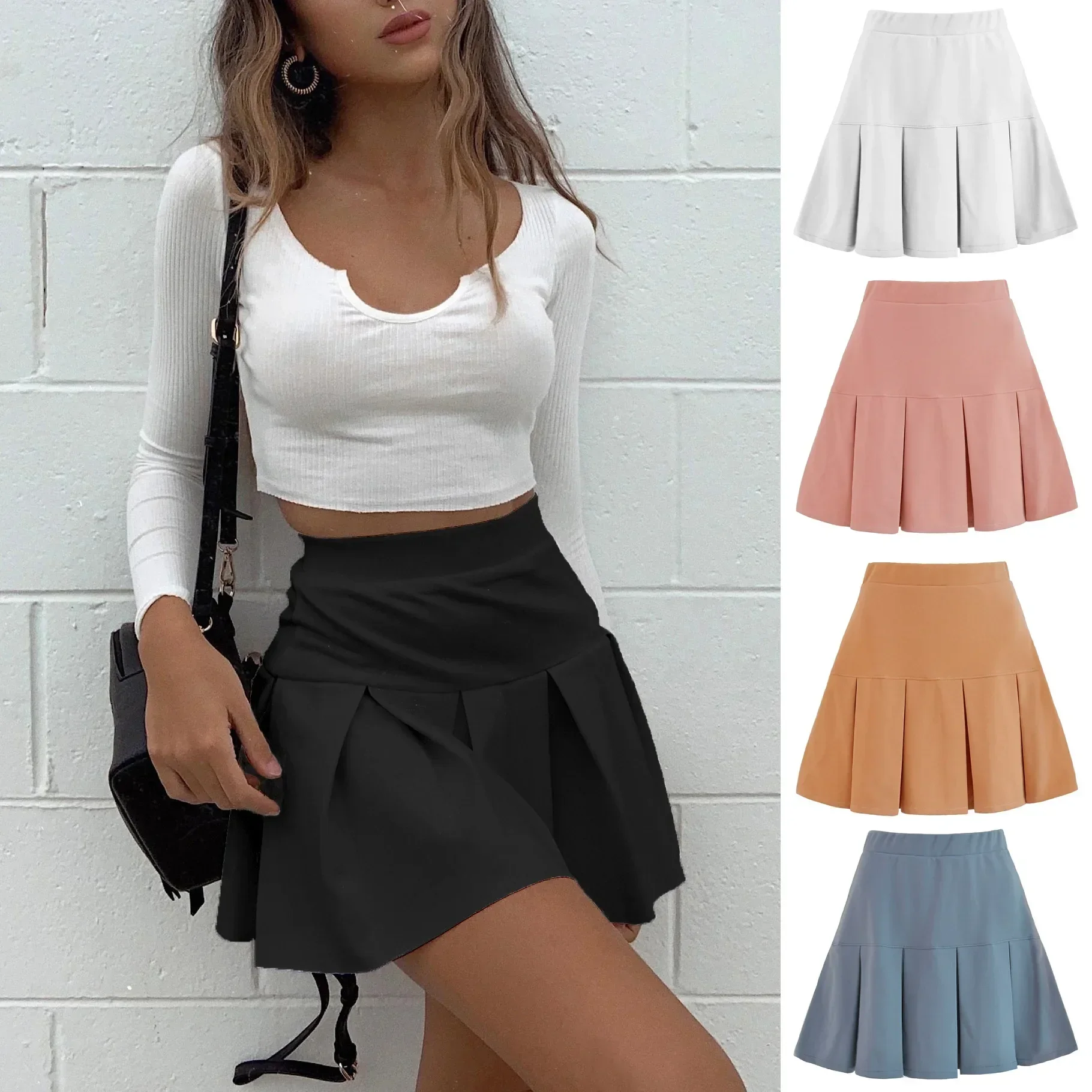 Vintage Pink Pleated Skirt Women Kawaii High Waist Mini Skirts Korean Fashion School Uniform Harajuku Streetwear Spring