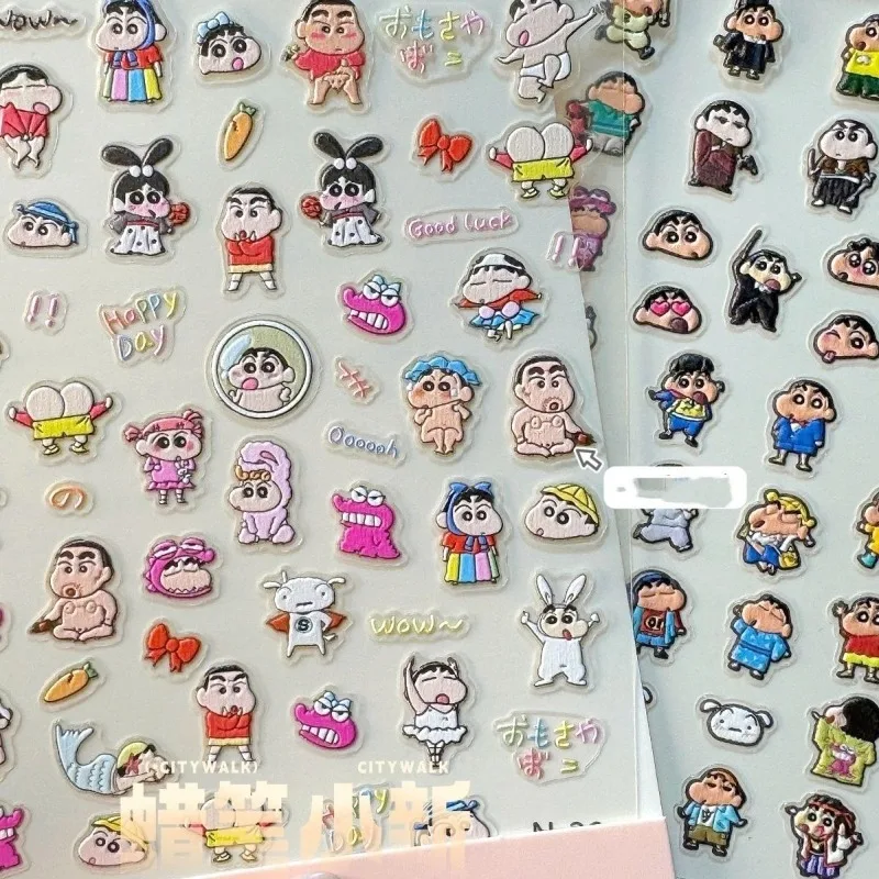 Anime Cartoon Shin-chan Stickers Nails Patch Accessories Waterproof Relief Sticker Glue Back Nail Decal Girls Decoration Jewelry