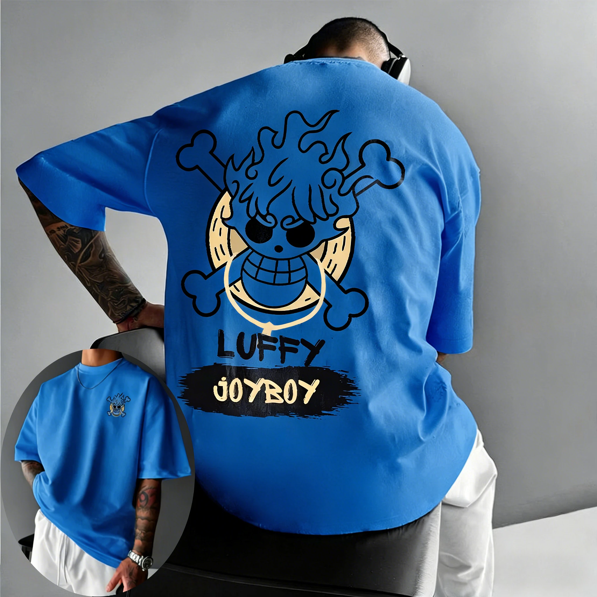 قطعة واحدة لوفي للرجال والنساء 2026 صيف جديد أنيمي Harajuku مزدوجة الوجهين مطبوعة الأمريكية عادية الوالدين والطفل #4