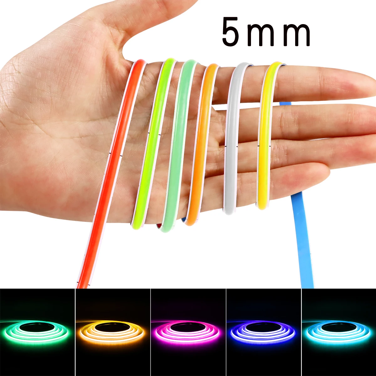 Ultra Thin 5MM FOB Single Color COB LED Strip Light Flexible PCB 12V Super Bright Neon Tape For Kitchen Cabinet Room Car Decor