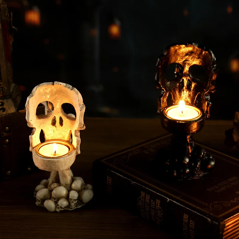 

Halloween Candlestick Decoration Skeleton Mask Palm Home Decoration Gift Horror Resin Ornament Skull Decoration