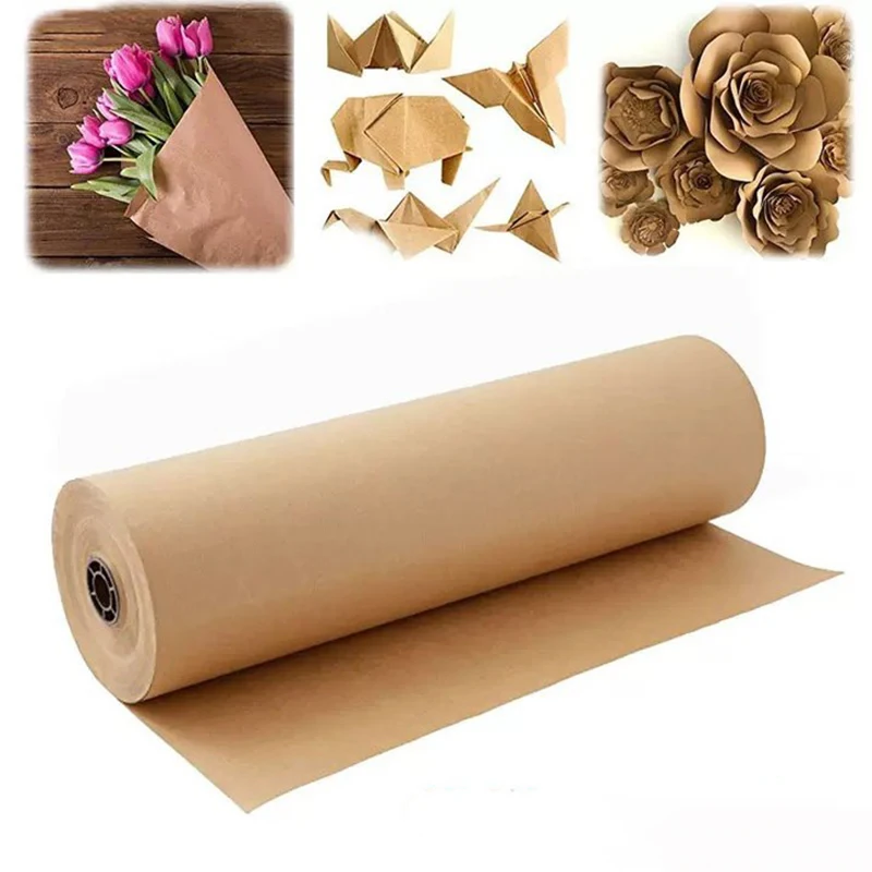 Papel de embalaje ecológico de papel Kraft marrón de 10/50M, degradable para envolver regalos, embalaje móvil, rollo de papel marrón para pintar