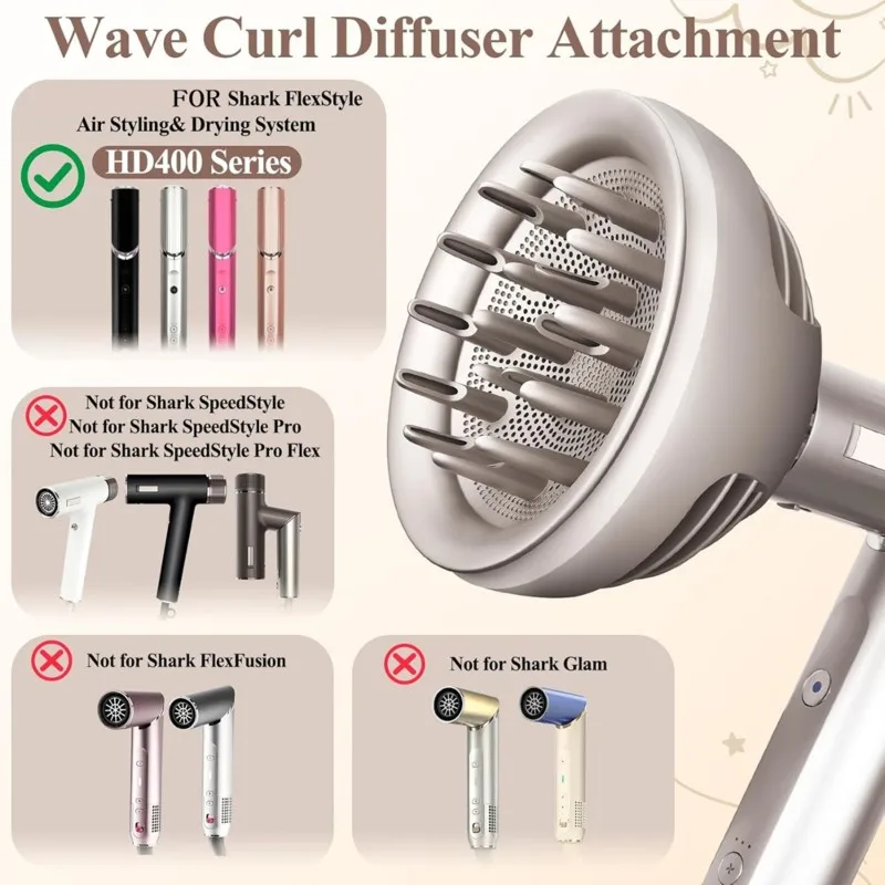 

A67Z Upgraded Hair Diffuser Nozzle Dome And Diffuse Modes For Shark Flexstyle HD400 Series, Wave Curl Diffuser Attachment