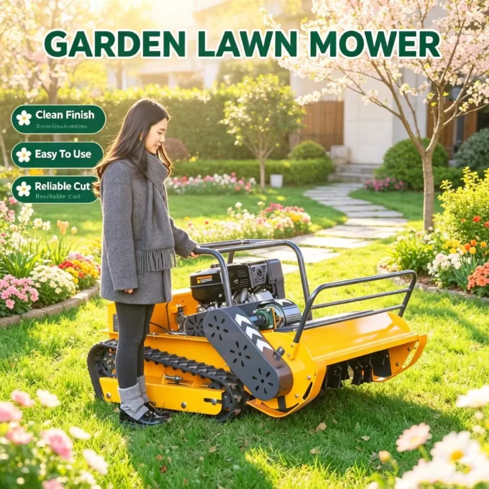 Powerful 4-Stroke Engine RC Crawler Lawn Mower Tracked Trimmer for Rough Uneven Ground