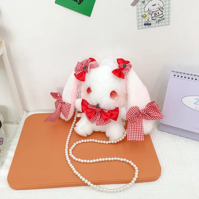 Lolita schoudertas schattig konijntje tas Messenger Bag pluche kant portemonnee strikken konijn pop handtas Bunny schoudertas