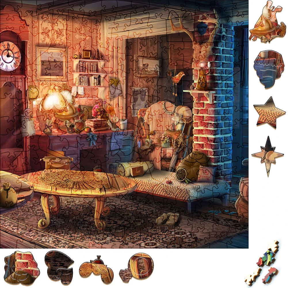 Beautiful Wooden Puzzles Bedroom For Girls Wood Jigsaw Puzzle Craft Irregular Family Interactive Puzzle Gift for Kids Education