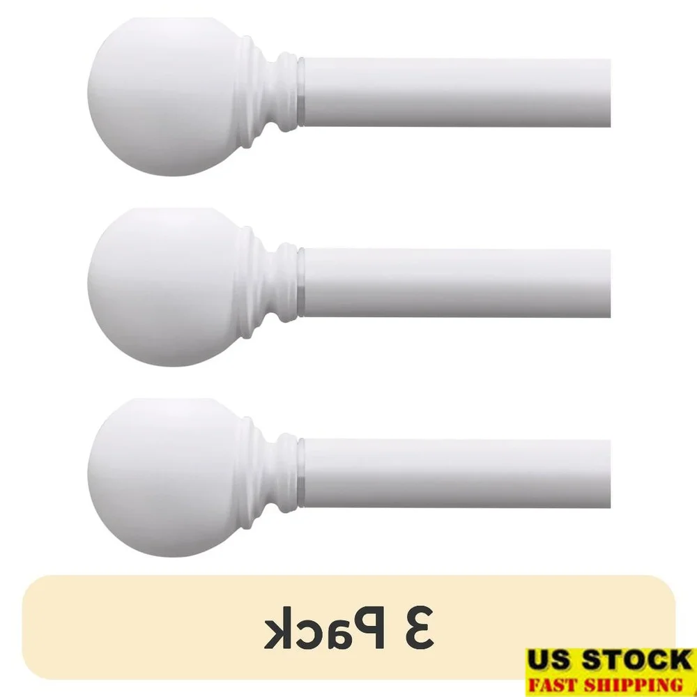 

3 Pack Adjustable Curtain Rod with Ball Finial 30 to 84 Inch Durable Steel Includes Brackets Mounting Hardware Easy Installation