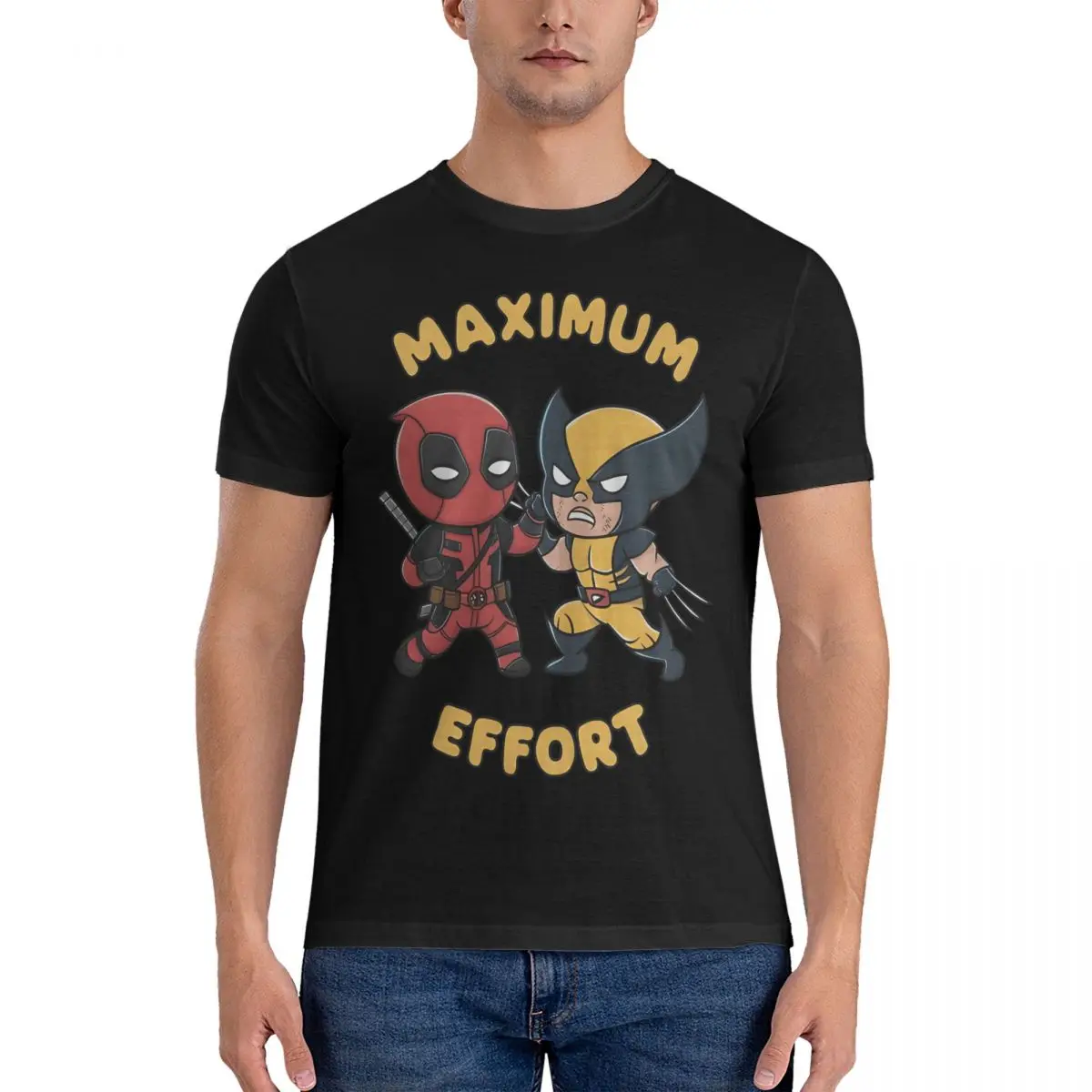 Men T-Shirts 2024 MARVEL Latest Movie Vintage 100% Cotton Tees Short Sleeve Deadpool & Wolverine T Shirts Crew Neck Tops Summer