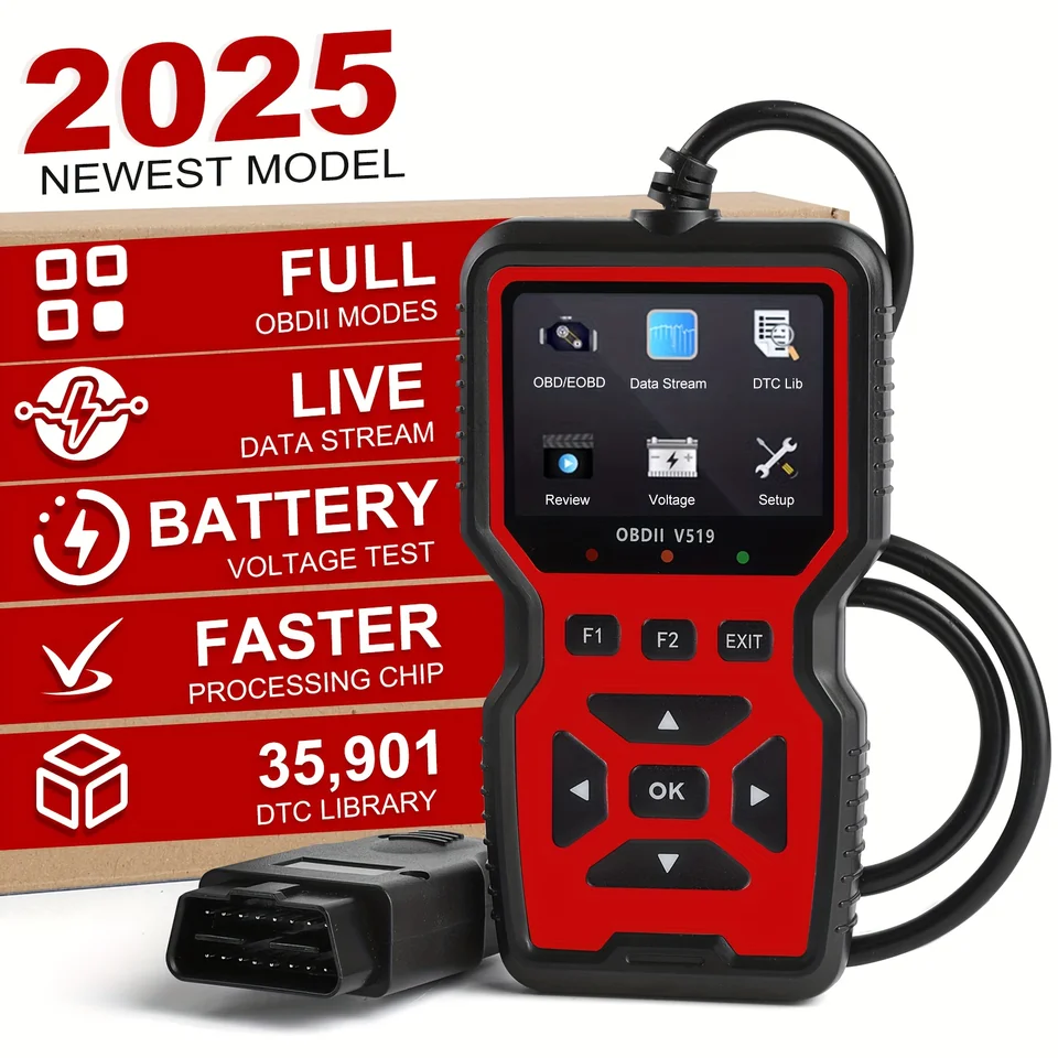 V519 전문 OBD2 스캐너 - USB 전원을 사용하는 자동차 진단 도구, 실시간 데이터 스트림, 모든 기능을 갖춘 OBD II 테스트(이/미 레디, BOD2/EOBD), 엔진 고장 표시등 제거, 대부분의 차량에 대한 코드 읽기/삭제, 자동차 정비, 인체공학적 디자인, 견고한 플라스틱 케이스