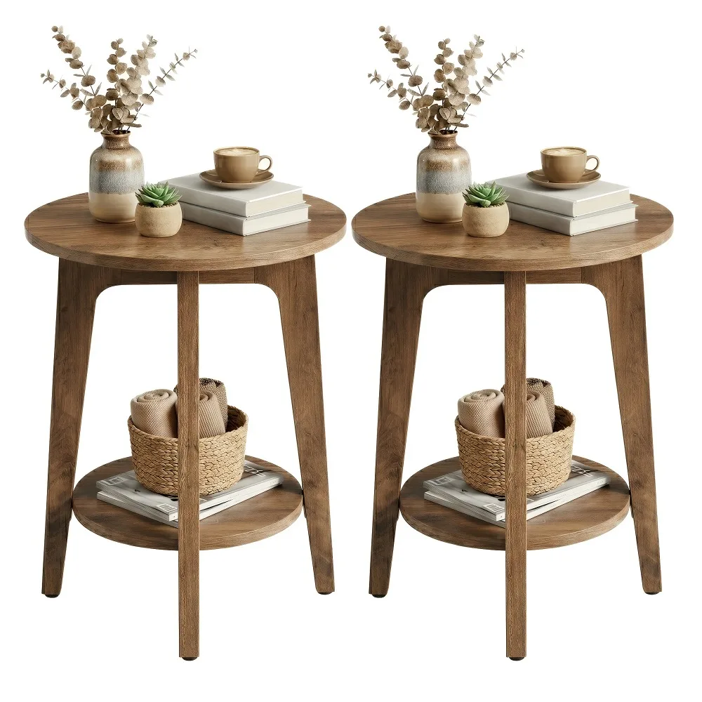 

2pcs Round 2-Tiered Side Table And Nightstand Set, Tapered Legs And Curved Transitions, Suitable for Small Spaces