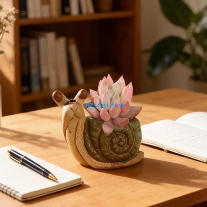 U2JC Ceramic Fleshy Plant Pot Planter Snail Window Box Cactuses Plant Container Gift for Mom Bedroom Desk Decoration