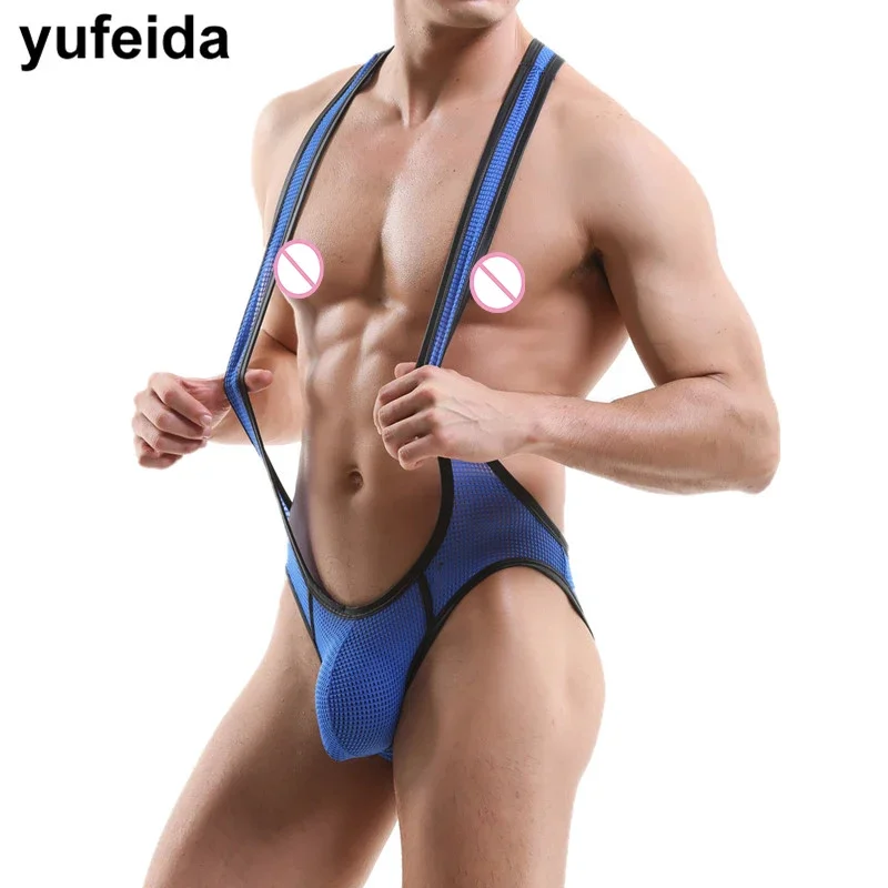 Sexy Mens Undershirts Jumpsuits Wrestling Singlets Leotard Underwear Backless Bodysuits Male Gay Briefs Penis Pouch Jockstraps