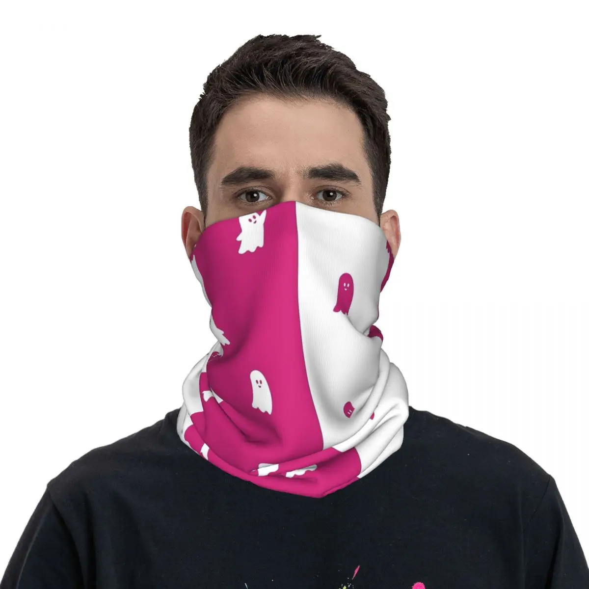 Pink Ghost Kawaii Bandana Neck Cover Printed Spooky Halloween Balaclavas Face Mask Scarf  Headband Outdoor Sports Outdoor Gaiter