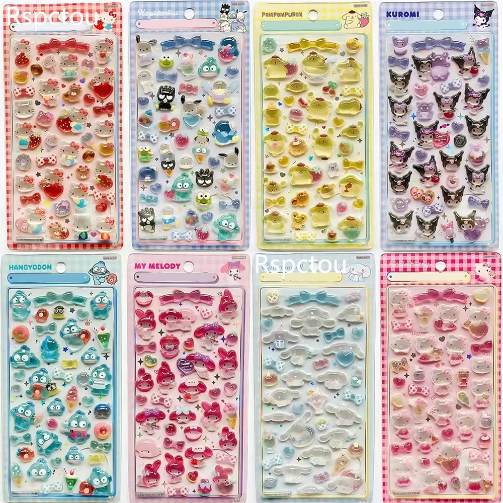Cute Cartoon Sanrio Anime Kuromi My Melody 3D Relief Stickers Aesthetic Crystal Sticker Toys Decorative Guitar Motorcycle Laptop