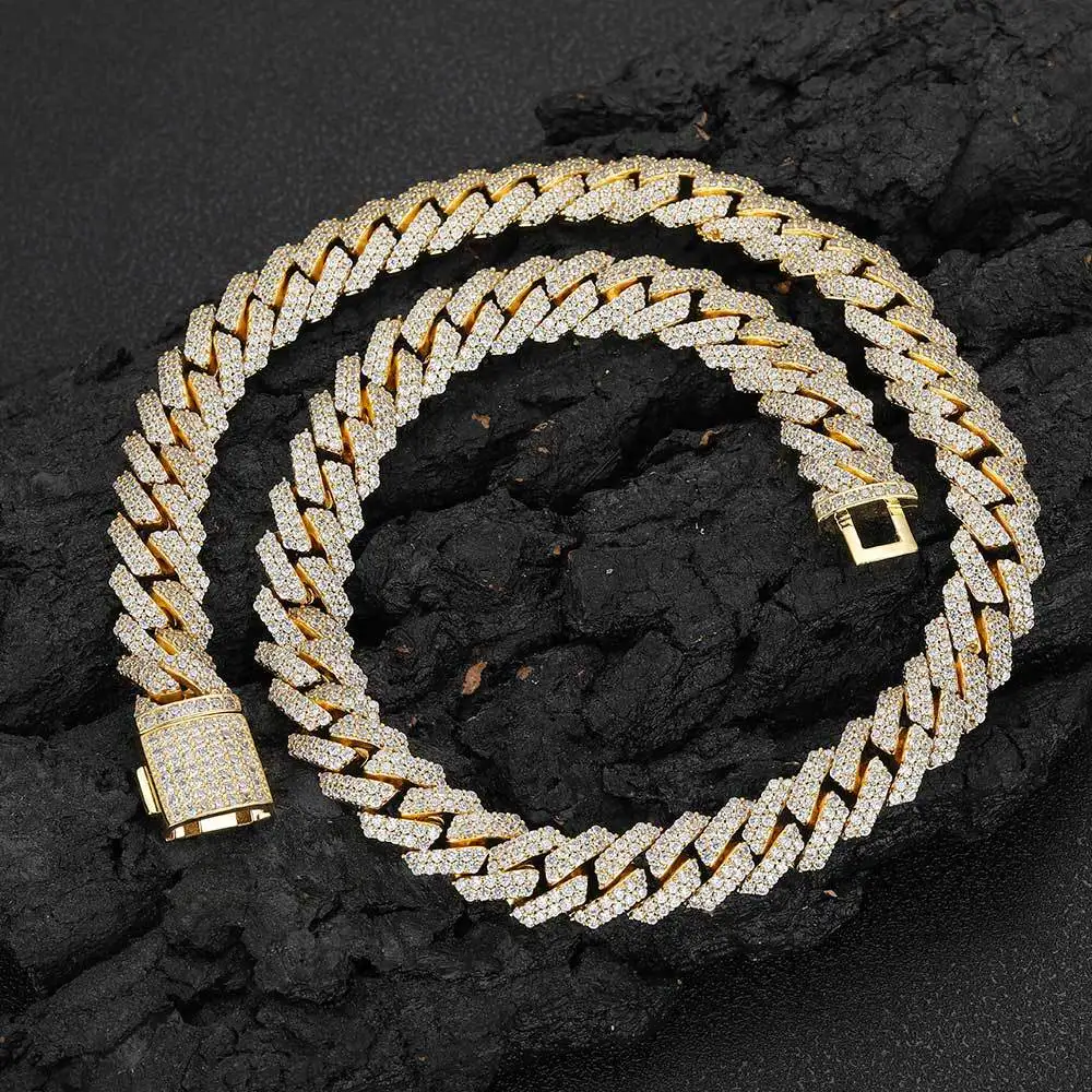 Rapper Chains Hip Hop Zircon 12mm Double Row Full Diamond Rhombus Cuban Men Personality