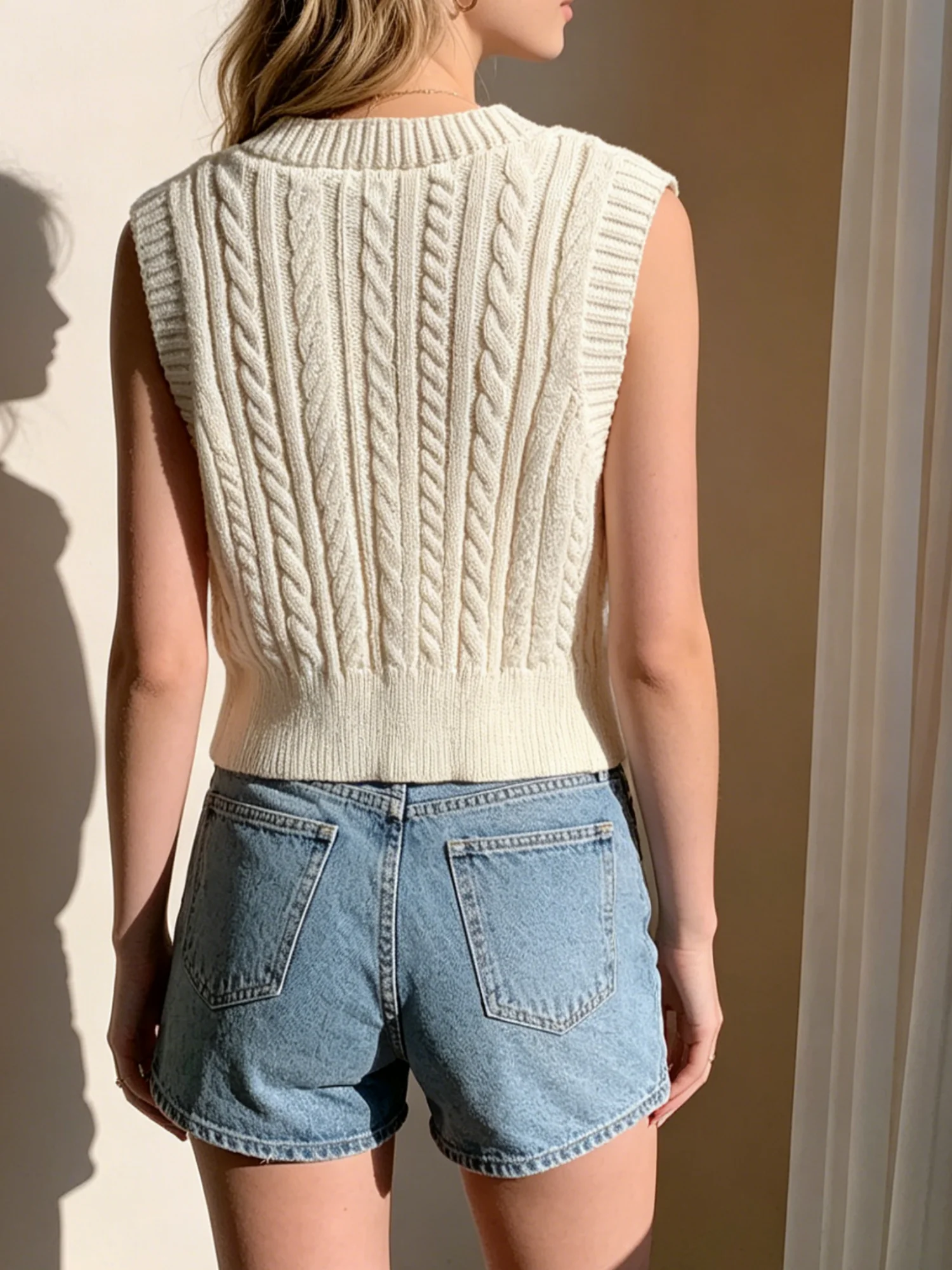 Picture 3: Women's spring and summer solid color knitted vest, adorned with bow decorations, fashionable and casual women's clothing