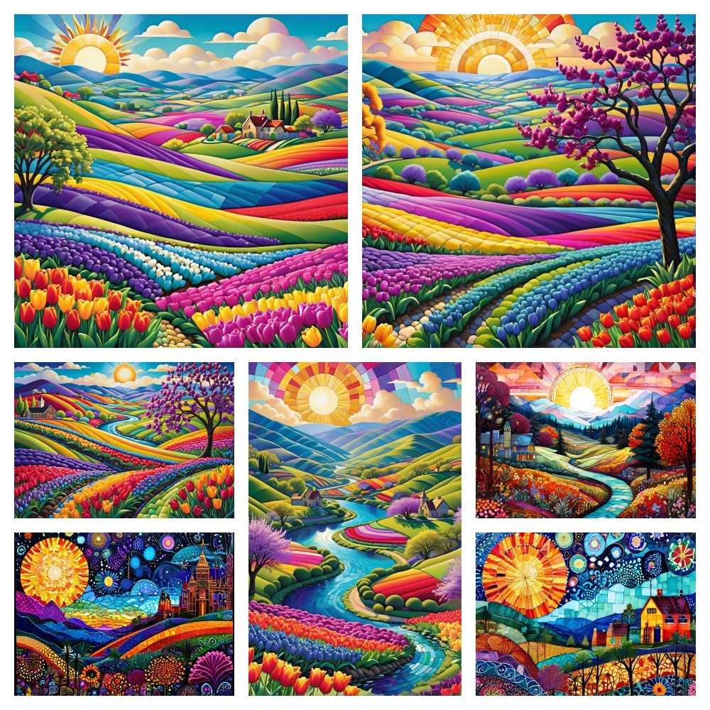 Huatian Villa Landscape Diamond Painting Full Diamond Square Round Embroidery Mosaic Art Tulip Crafts Home Handmade Decor Gifts