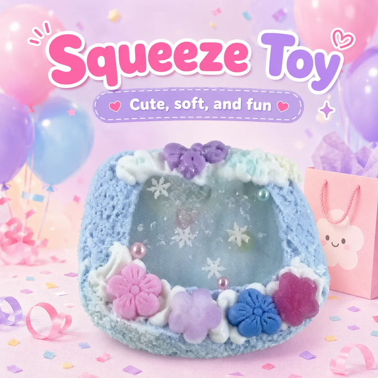 

Food Grade Silicone Square Cake Squishy Toy Colorful Flower Butterfly Decor Snowflake Liquid Squeeze Fidget Toy For Chlidren