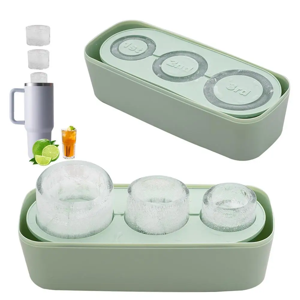

Silicone Ice Cube Maker With Lid for Making 3 Hollow Cylinder Ice Cube Molds for 30-40 Oz Stanley Cups Ice Cube Tray Cube Mold