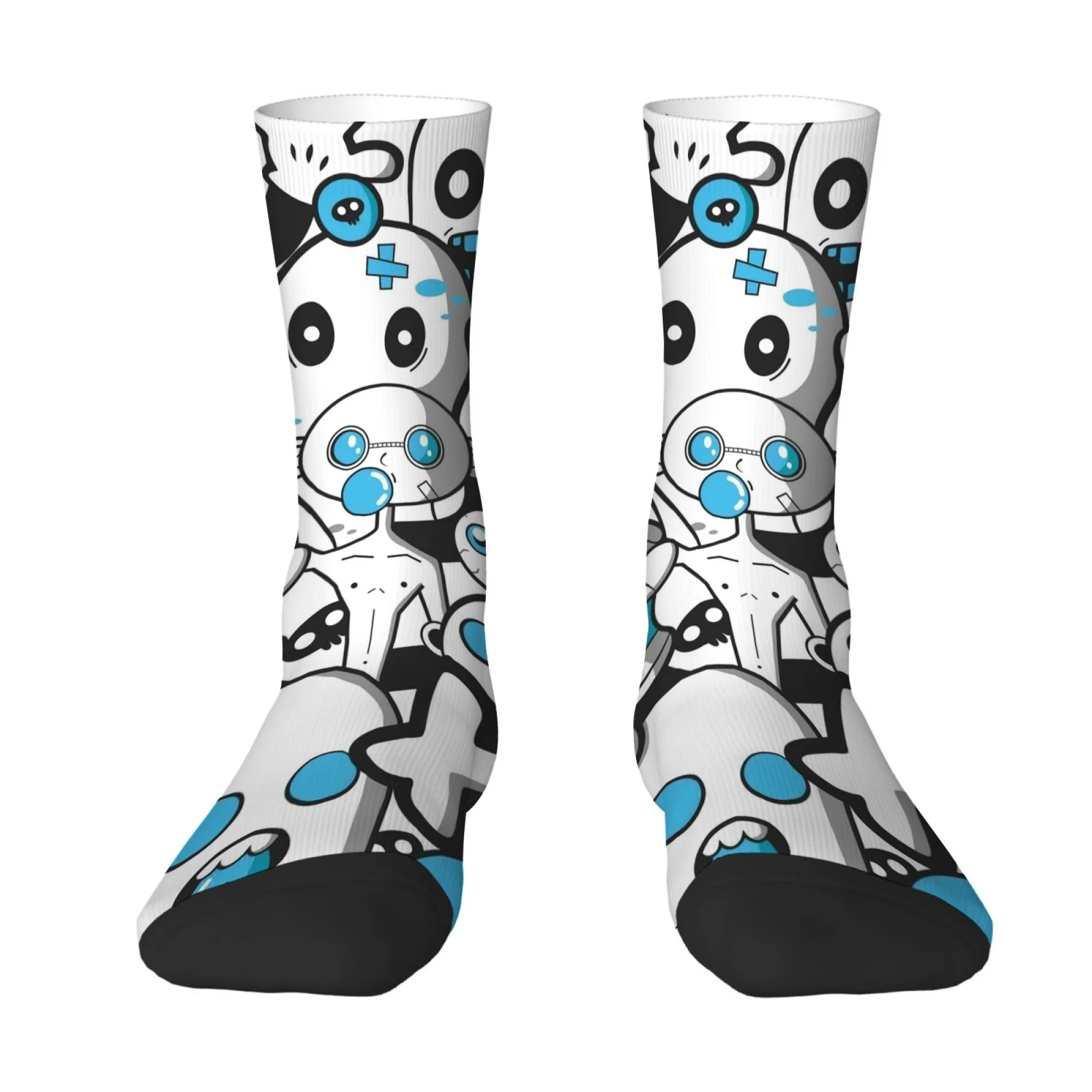 

Cyberpunk Style Socks Blue and White Cartoon Robot Mid-calf Socks Cute Playful Soft Comfortable Non-slip and Adorable Socks